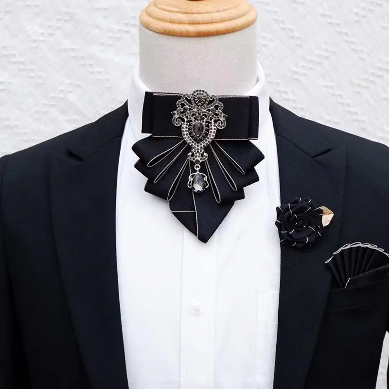 Top Trends: Original Black Rhinestone Bow Tie Brooch Set For Men Women British Korean Formal Dress Bowtie Pocket Towel Pins Sets Men's Gifts Shoppable Styles - Image 4