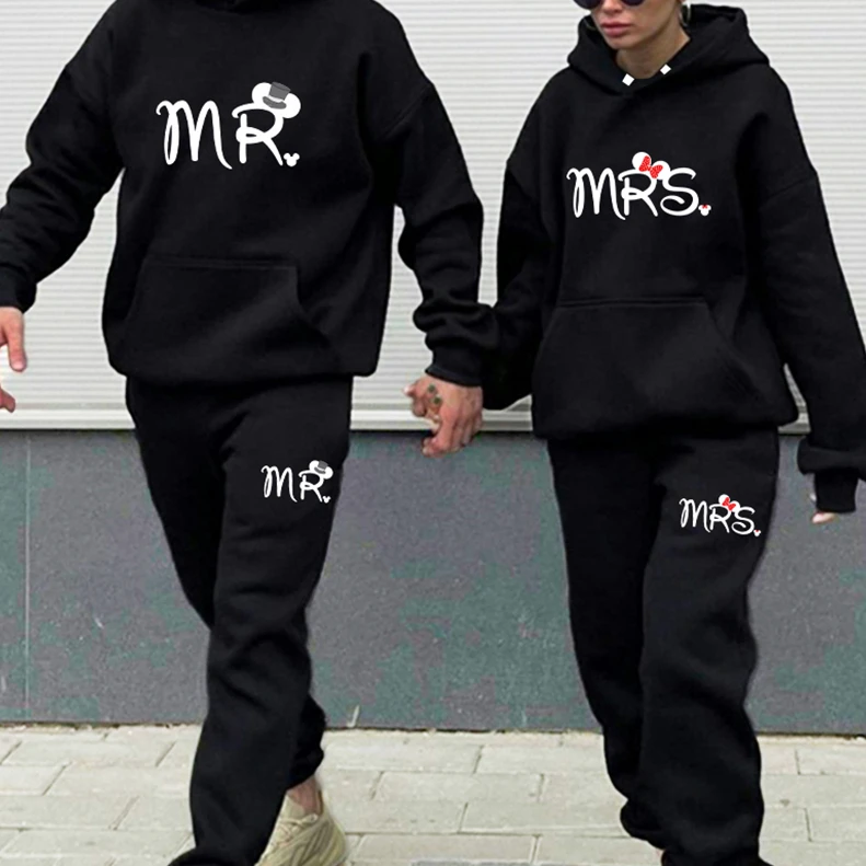 Top Trends: Lover Tracksuit Mr Or Mrs Print Spring Autumn Fleece Couple Hoodie And Pants 2 Pieces Set Fashion Casual Women Men Sportwear Shoppable Styles