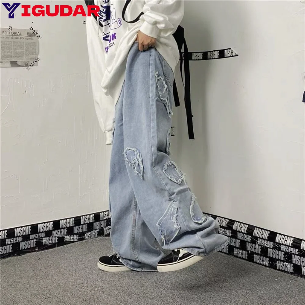 Top Trends: Jeans Men Stretch Denim Cargo Pants Streetwear Wide Leg Joggers Men Washed Patch Casual Straight Baggy Jeans Y2k Trousers Shoppable Styles