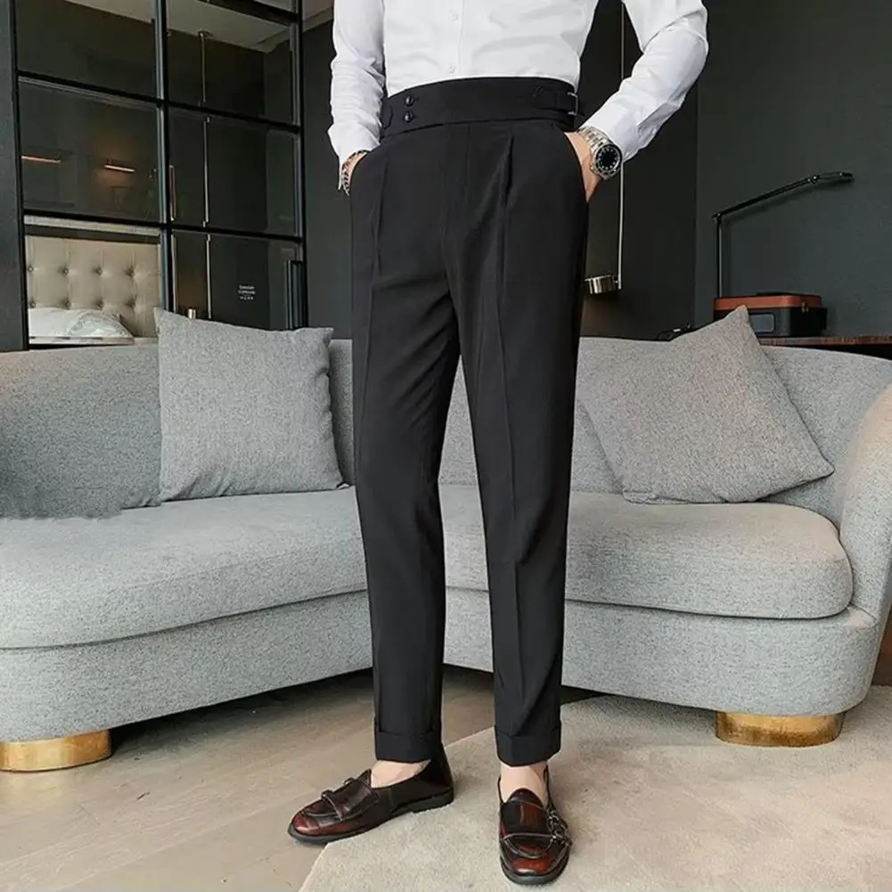 Top Trends: Men Pants Classic Men's Office Trousers Slim Fit High Waist Vintage Pockets For Formal Business Style Elegant Formal Pants Shoppable Styles - Image 2