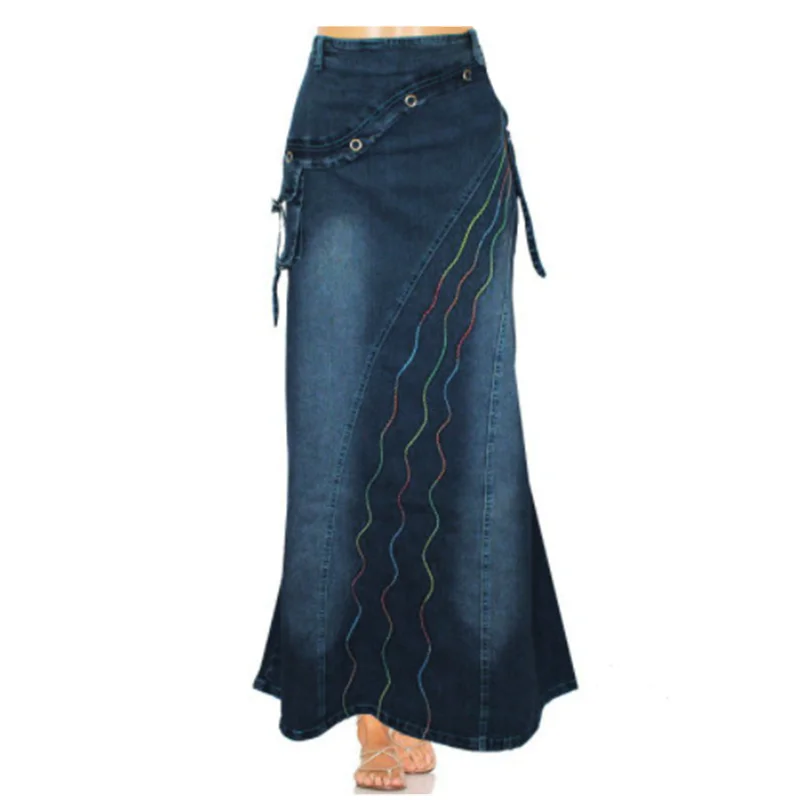 Top Trends: 2024 Cekcya Vintage Denim Skirt For Fashion Women Ladies High Waist Printed Fishtail Long Skirts Female Blue Jeans Midiskirt Shoppable Styles