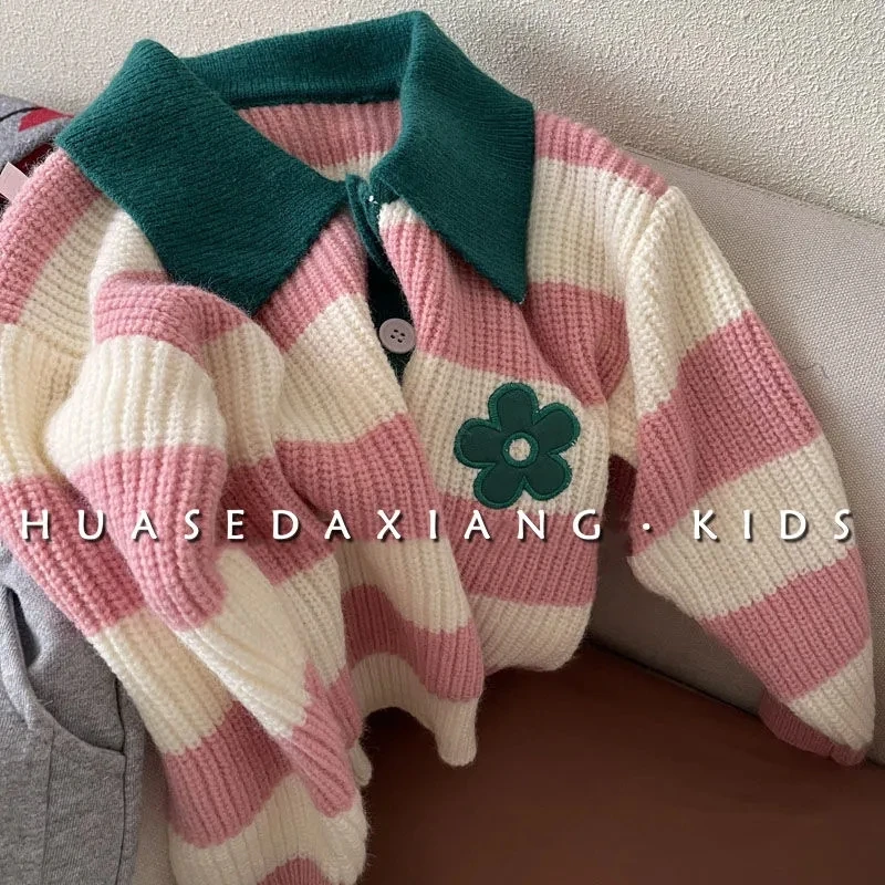 Top Trends: Girls' Sweater 2024 Spring And Autumn New Children's Baby Flower Knitted Top Fashion Casual Little Girl Polo Pullover Sweater Shoppable Styles