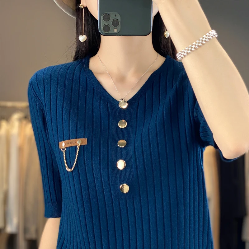 Top Trends: 2023 Spring Women's Short Sleeve Cashmere Short Sleeve Sweater Short Sleeve T-shirt Pullover Short Sleeve Knitted Short Sleeve Shoppable Styles - Image 3