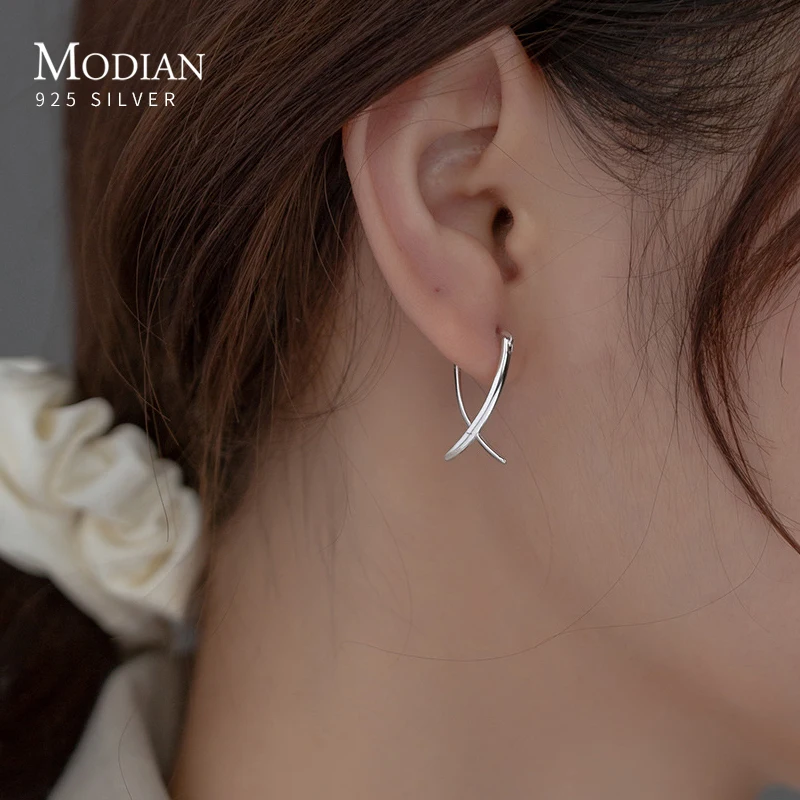 Top Trends: Modian Solid 925 Sterling Silver Simple Abstract Style Ear Buckles For Women Fine Jewelry Summer Party Hoop Earrings Accessories Shoppable Styles