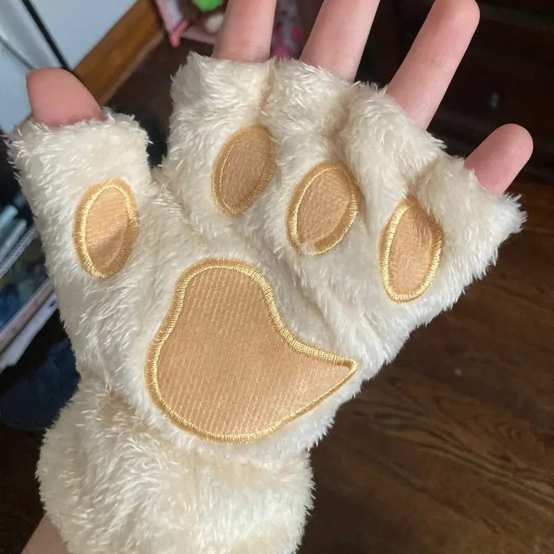 Top Trends: Cute Plush Cat Claw Paw Gloves Plush Mittens Warm Soft Plush Short Fingerless Fluffy Bear Cat Gloves Costume Half Finger Party Shoppable Styles