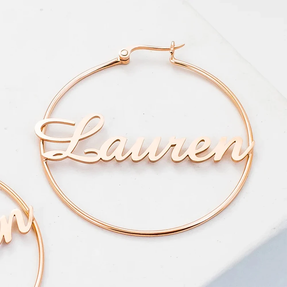 Top Trends: 6cm Big Hoops Earrings Personalized Custom Name Earrings For Women Stainless Steel Jewelry Woman Luxury Designer Earrings A Pair Shoppable Styles