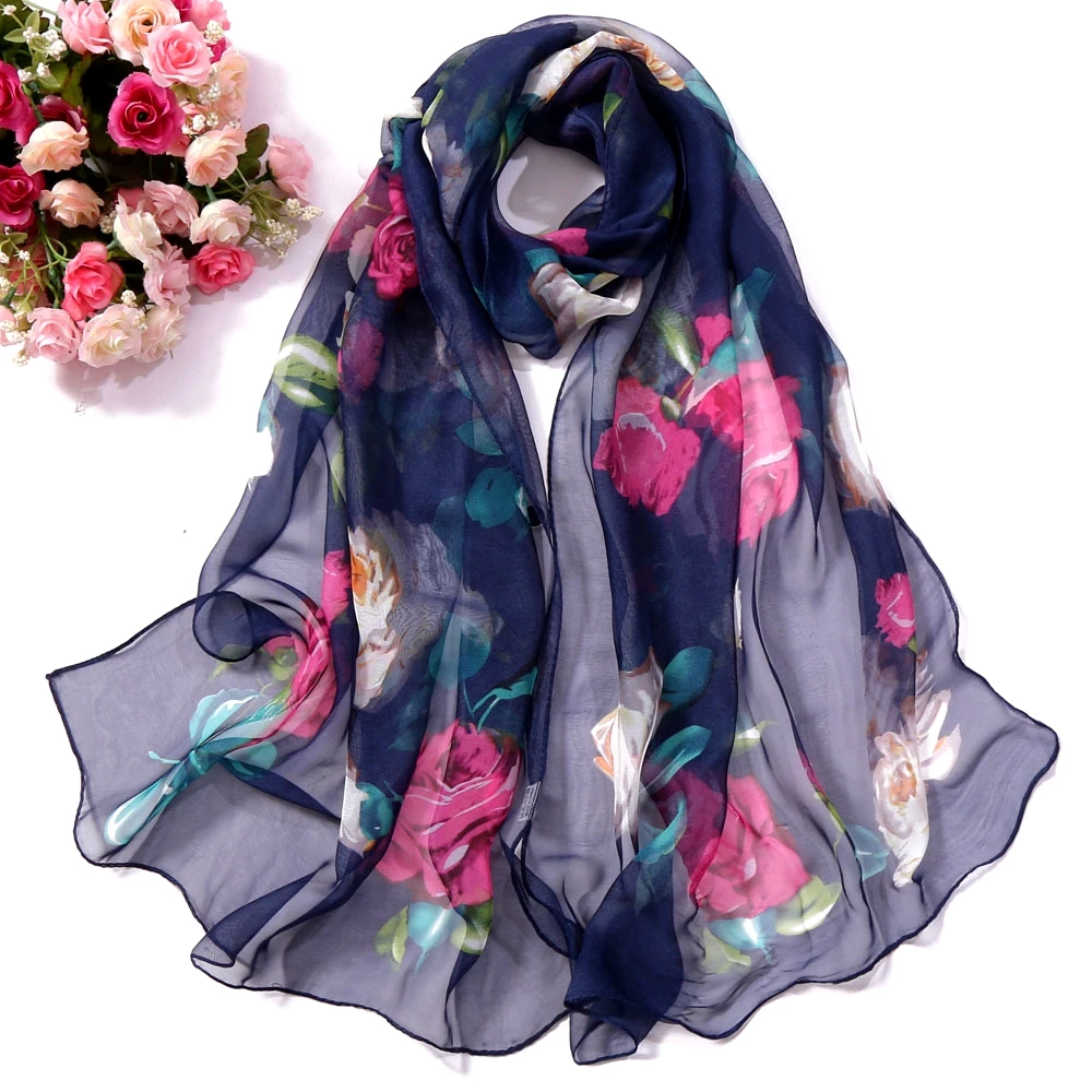 Top Trends: Fashion Chiffon Scarves Georgette Scarf Women Rose Flower Printing Long Soft Wrap Decorative Shawl Beach Scarf Shoppable Styles