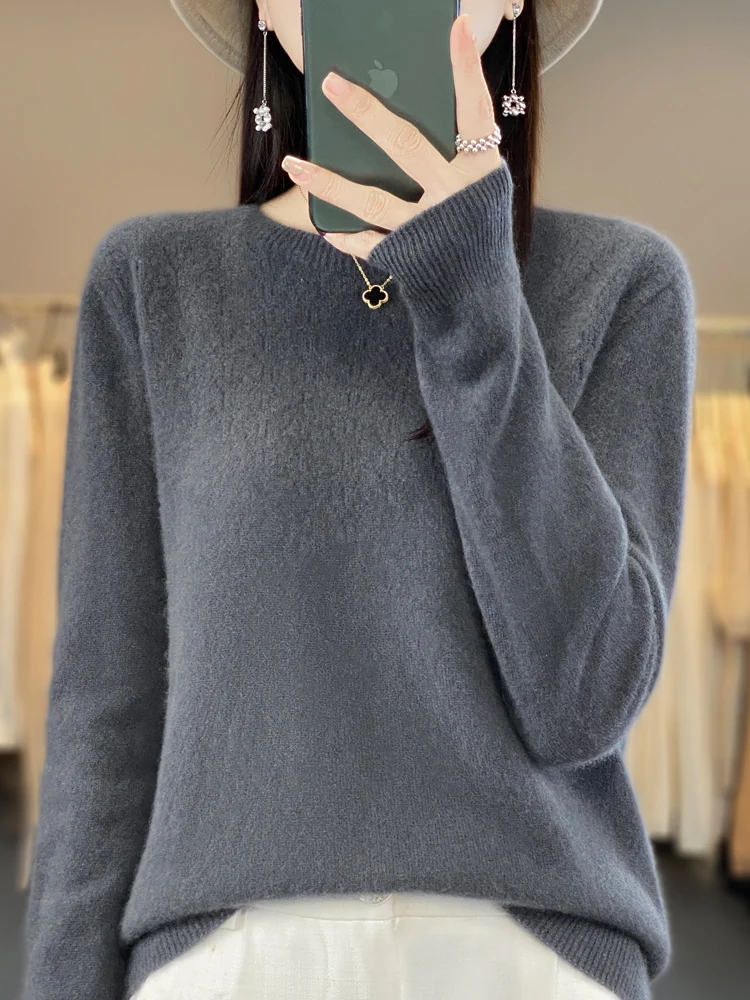 Top Trends: Long Sleeve Women Autumn Sweater O-neck Pullover 100% Merino Wool Hollow Casual Bottom Cashmere Knitwear Female Clothing Basic Shoppable Styles