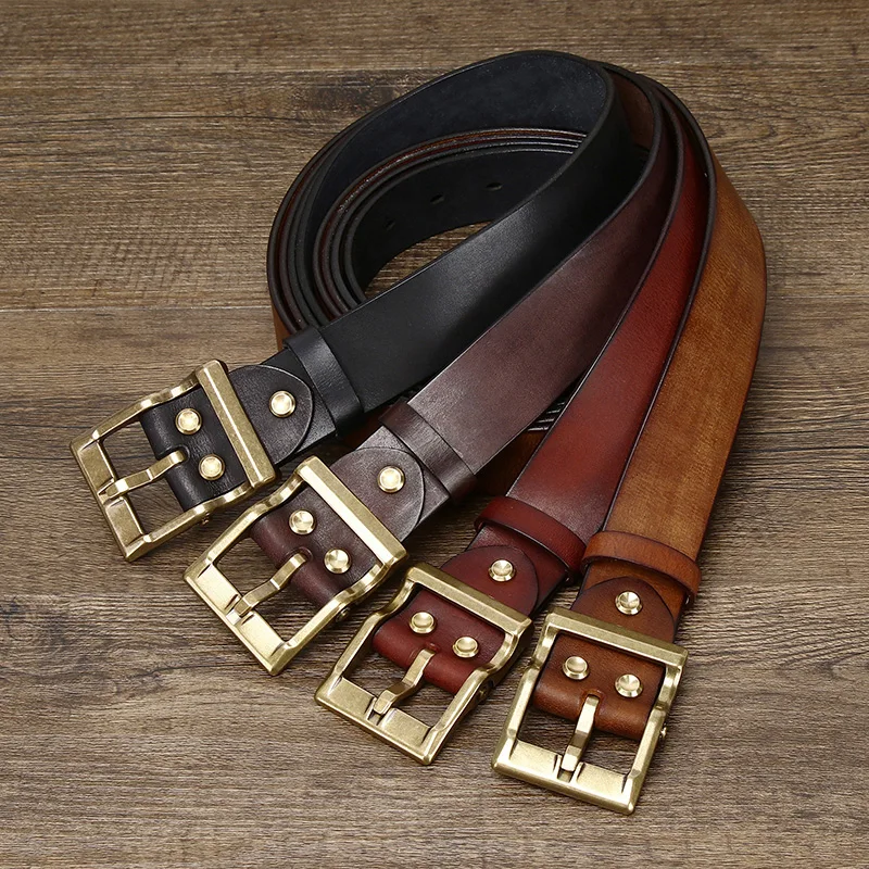 Top Trends: Thick Cowhide Copper Buckle Genuine Leather Casual Jeans Belt Men High Quality Retro Luxury Male Strap Designer Leather Belts Shoppable Styles - Image 3