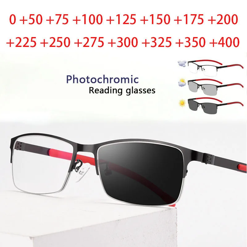 Top Trends: Titanium Alloy Photochromic Men Reading Glasses Chameleon CR-39 Resin Aspheric Glasses Lenses + 25 + 1.00 + 1.50 + 2.00 + 2.50 To + 6 Shoppable Styles