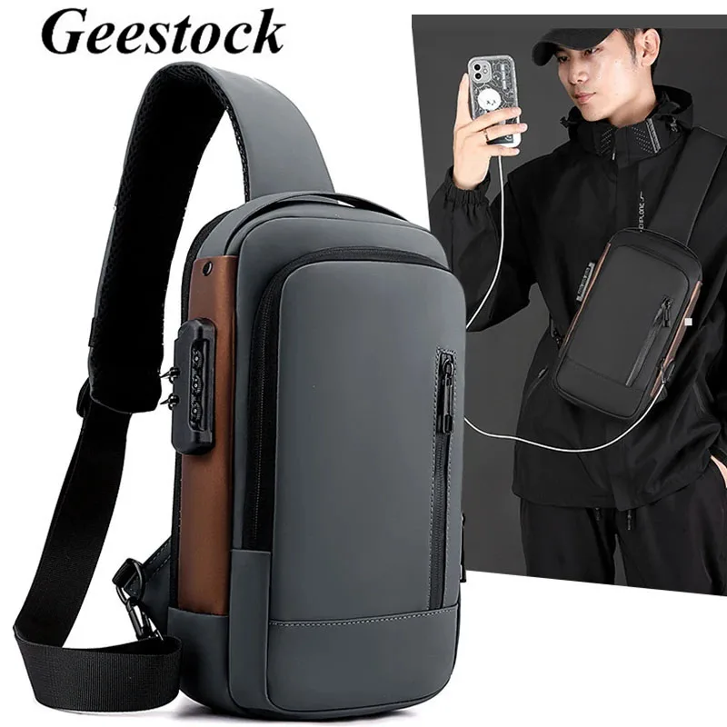 Top Trends: Geestock Men&#039;s Shoulder Bags Waterproof Usb Crossbody Oxford Bag Anti-Theft Sling Bag Short Travel Messenger Chest Pack For Male Shoppable Styles