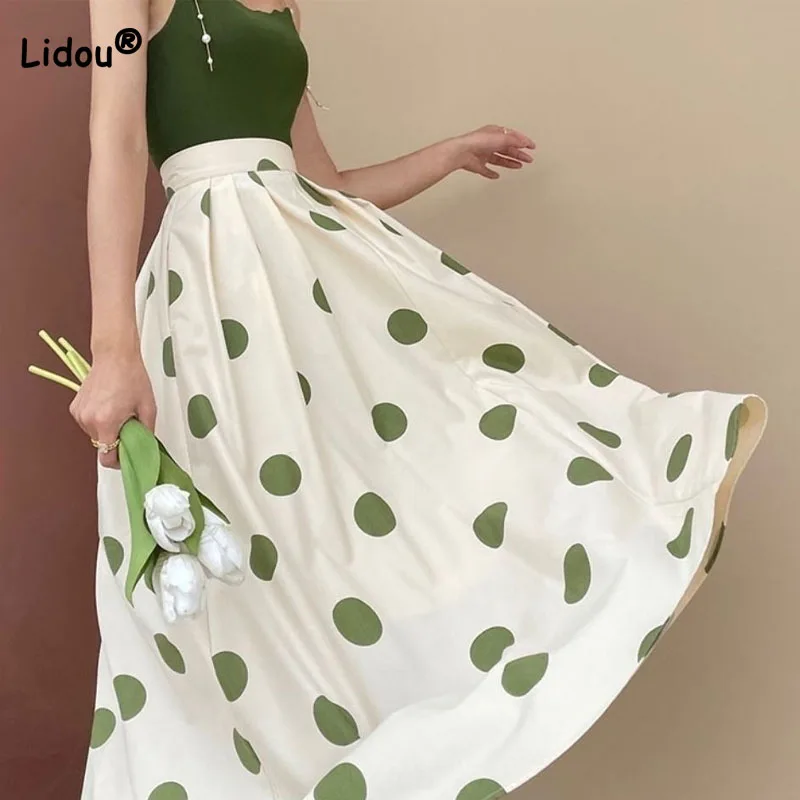 Top Trends: Fashion Elegant Polka Dot Printed Skirt Women&#039;s Clothing Summer Casual Korean High Waist A-Line Temperament Skirts For Female Shoppable Styles