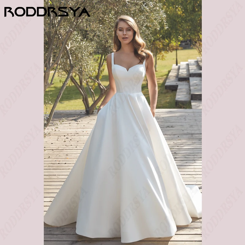 Top Trends: RODDRSYA Civil V-Neck Wedding Dresses Square Collar Satin Bridal Gowns A-line Backless Buttons Bride Party Spaghetti Straps Shoppable Styles