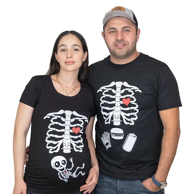 Top Trends: Maternity Halloween Skeleton T-Shirts Couple X-ray Baby Pregnancy Tee Men's Burger Food Funny Pregnancy Announcement Y2k Clothes Shoppable Styles