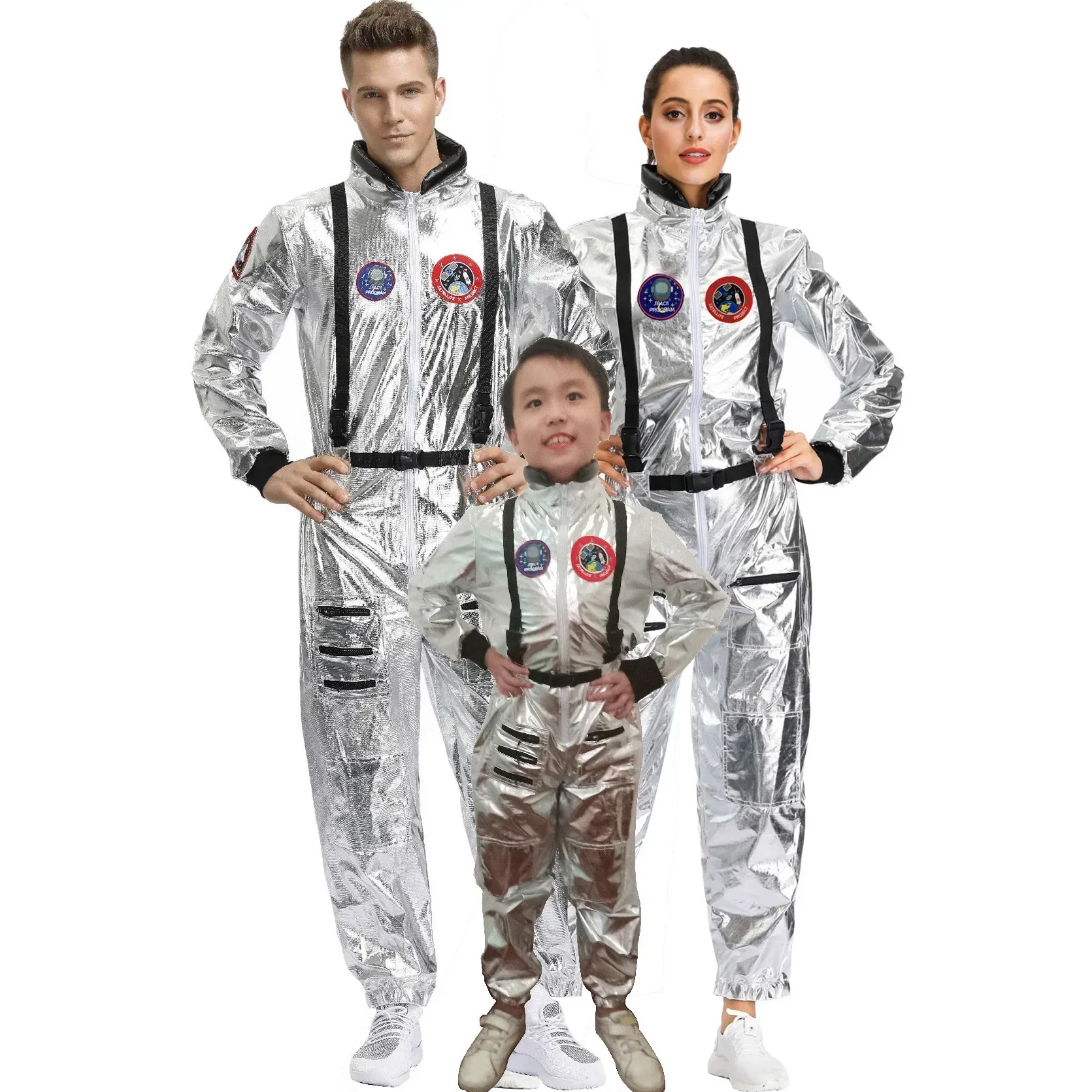 Top Trends: Halloween Adult Children Astronaut Costume Silver Spaceman Men Women Space Suit Halloween Family Party Dress Up Birthday Gift Shoppable Styles