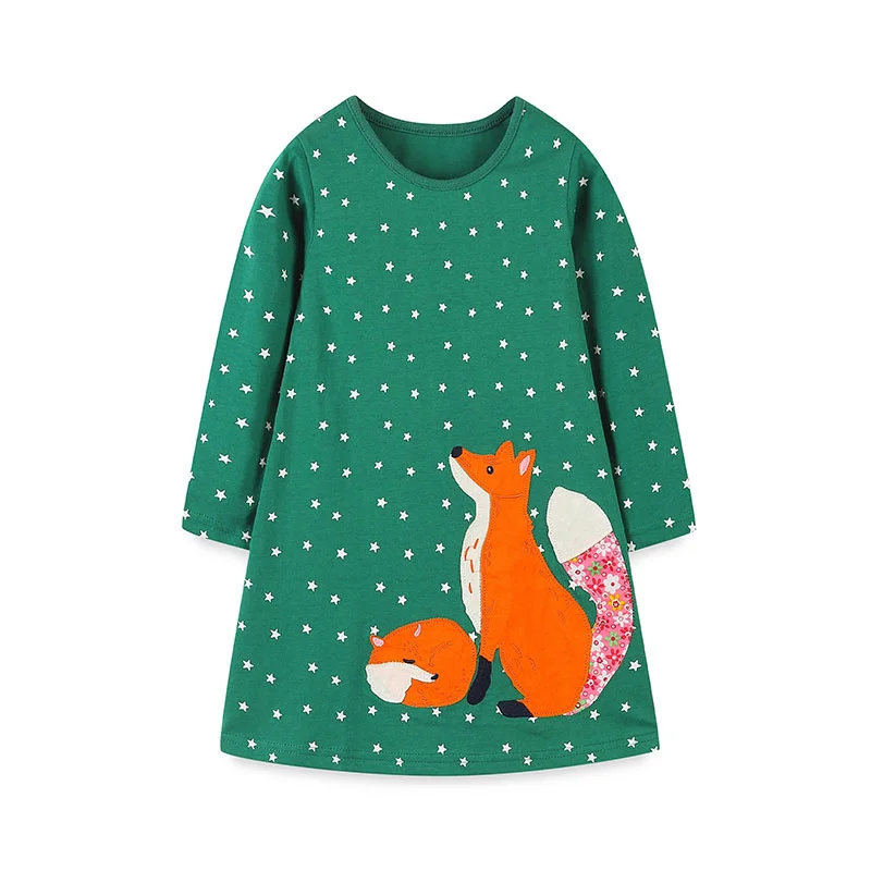 Top Trends: Jumping Meters 2-7T Stars Girls Dresses Animals Embroidery Children&#039;s Clothing Long Sleeve Party Birthday Kids Frocks Costume Shoppable Styles