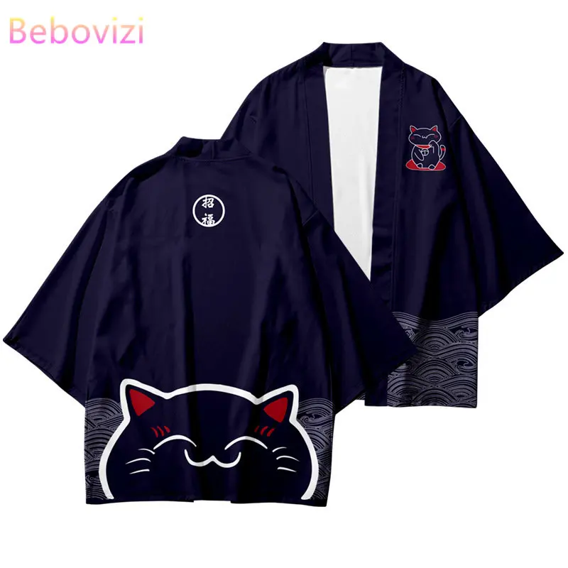 Top Trends: Japanese Cartoon Anime Cat Kimono 2023 Summer Beach Yukata 3 / 4 Sleeve Shirt Haori Fashion Women Dance Performance Costumes Shoppable Styles