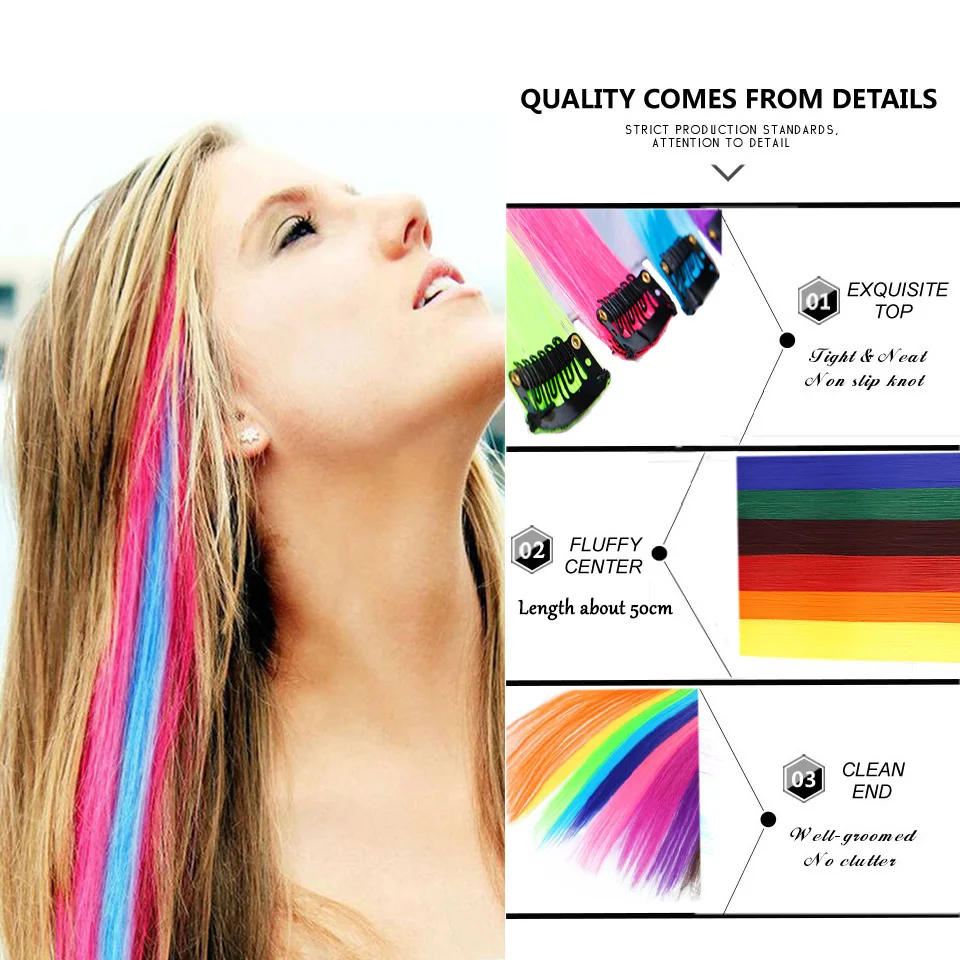 Top Trends: 10 Packs Straight Colored Clip In One Piece Hair Extensions 22inch Rainbow Color Synthetic Girls Fake False Clip On Hair Pieces Shoppable Styles - Image 5