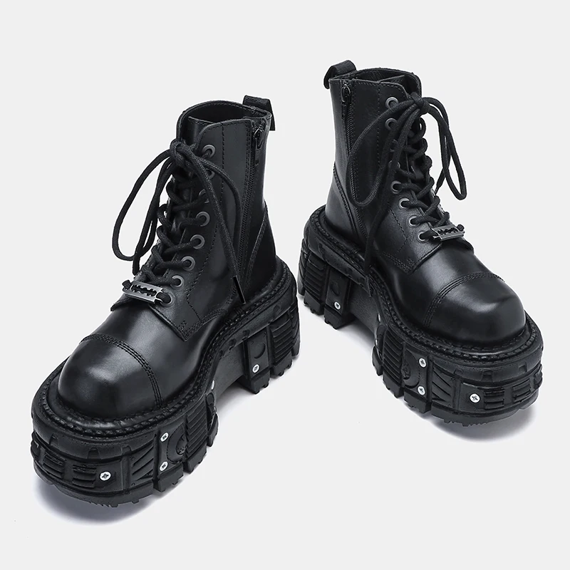 Top Trends: 2023 All-Matching Women's Special-Interest Design Lace Up Knight Female Dark Punk Metal Muffin Platform Ankle Boots Men Shoppable Styles