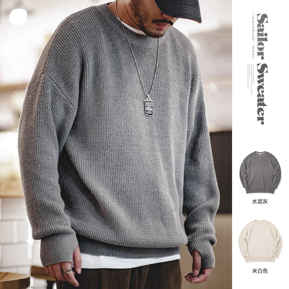 Top Trends: Maden 2023 Autumn Winter Vintage Grey Sailor Sweater Men's Loose Round Neck Warm Jumper Uncle Fu Brand Casual Knit Pullovers Shoppable Styles