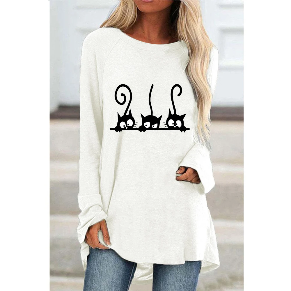 Top Trends: Women Tops T Shirt Tee Cartoon Cat Painting Print Active Sports Casual Holiday Daily Home Long Sleeve Round Neck Basic S-5XL Shoppable Styles