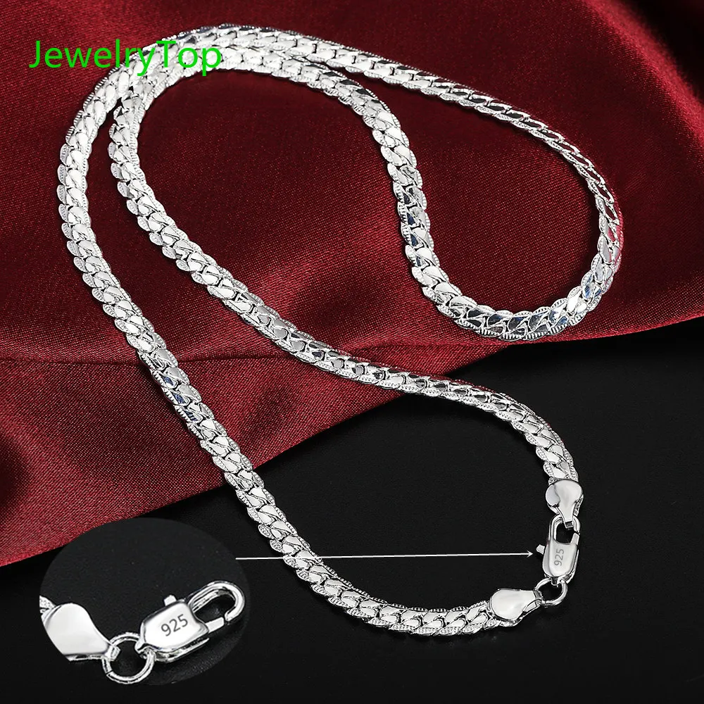 Top Trends: JewelryTop 925 Sterling Silver Necklace 5mm Fine Sideways 40-60cm Chain For Woman Men Fashion Wedding Engagement Jewelry Shoppable Styles