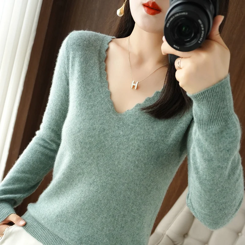 Top Trends: Autumn Winter Cashmere Sweater Woman&#039;s Pullover Long Sleeve V-Neck Female Sweater Knit Tops Jumper Bottoming Sweater Shoppable Styles