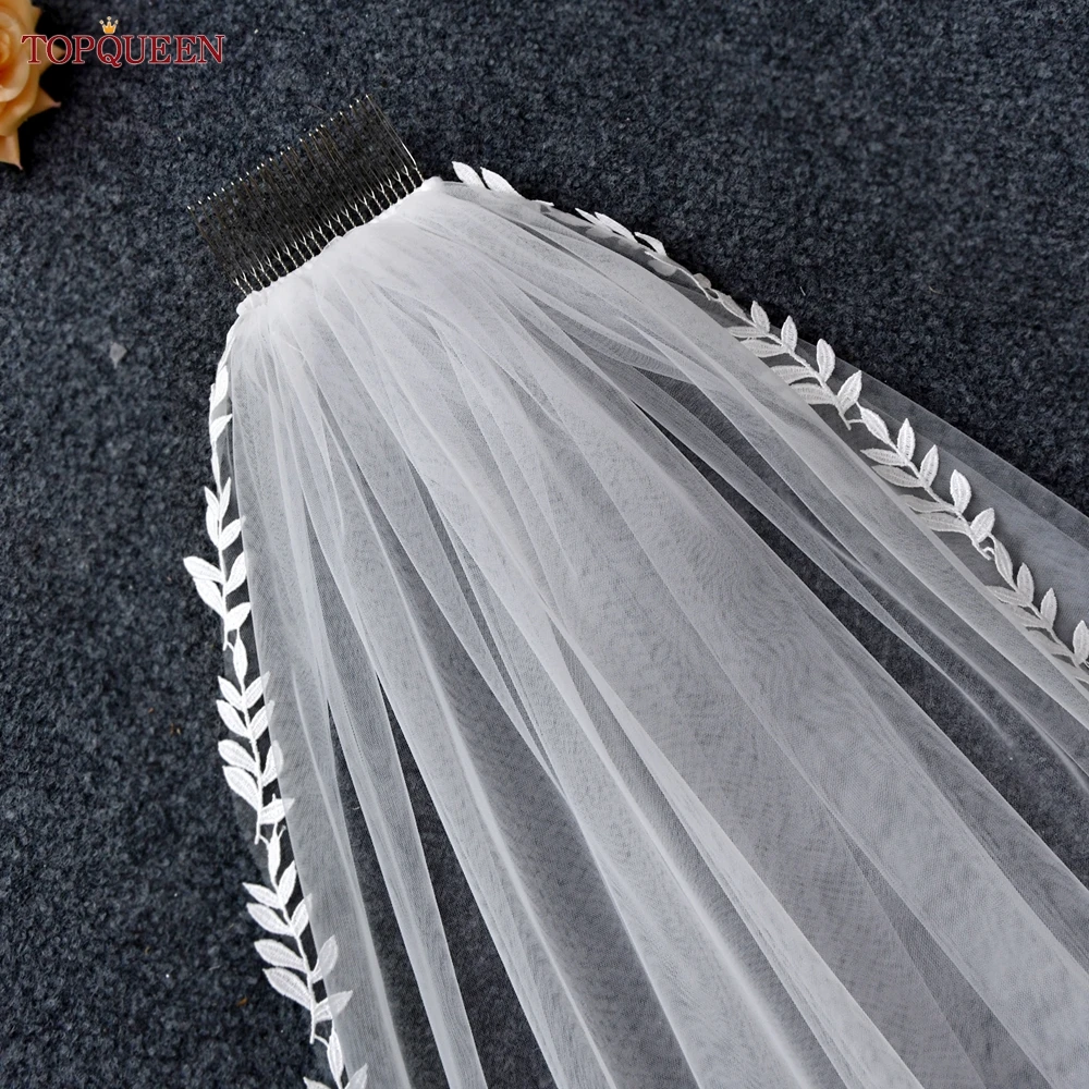 Top Trends: TOPQUEEN V129 Wedding Veil Short Leaf Vine Applique Edge Plain Bridal Veils One Laye Elegant Rochii Wedding Accessories Border Shoppable Styles