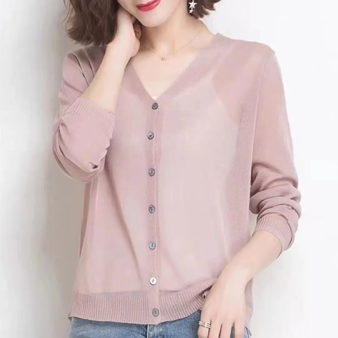 Top Trends: Cardigan Summer Long Sleeve Knitted Women New Ice Silk Knitwear Korean Thin Air-conditioning Sunscreen Shirt Tops Shoppable Styles