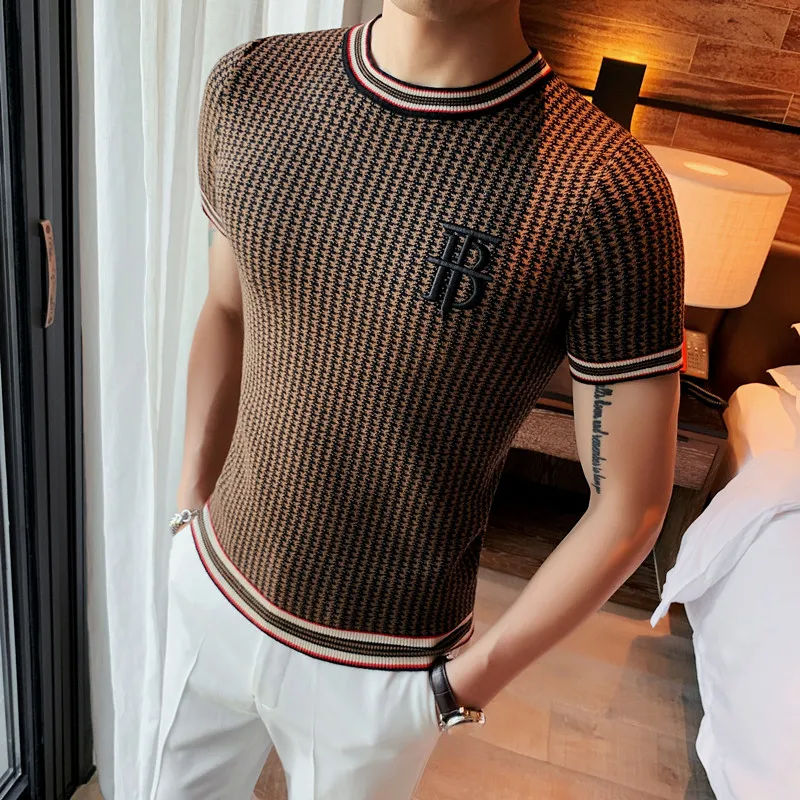 Top Trends: 2023 British Style Men Summer Knit T-Shirt / Male High-Grade Slim Fit Casual Short Sleeve T-shirt Fashion O-Neck Homme Tee Shirt Shoppable Styles