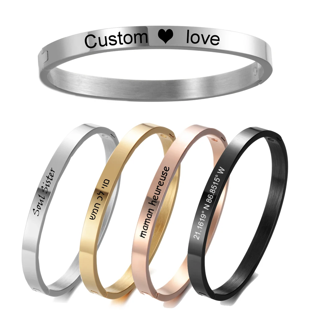 Top Trends: Personalized Bracelet For Women Female Width 5mm Custom Engraved Name Bracelets Bangle Stainless Steel Jewelry Armbanden Pulsera Shoppable Styles