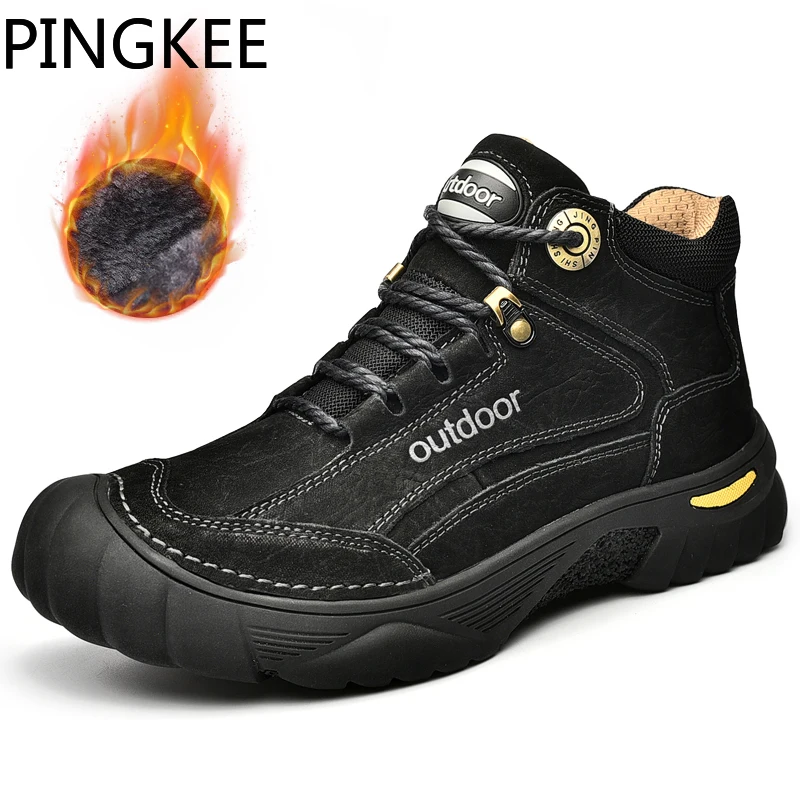 Top Trends: PINGKEE Leather Comfort Mesh Upper Thermal Faux Fur Men Casual Shoes Trekking Sneakers For Men's Winter Snow Hiking Boots Shoppable Styles