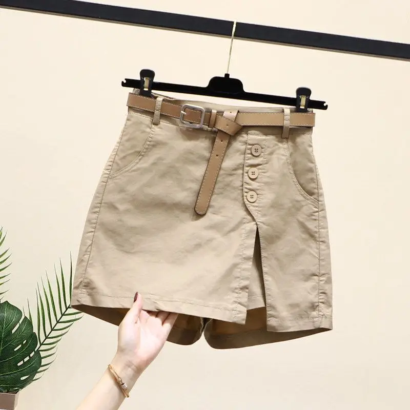 Top Trends: Women&#039;s Elastic Waist Solid Color Patchwork Button Pockets 2023 Summer New High Waist Casual Shorts Korean All-match Pant Skirts Shoppable Styles