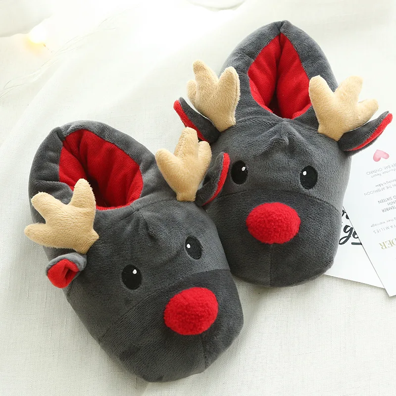 Top Trends: Funny Christmas Elk Slippers Women Men Indoor Shoes Soft Sole Warm Plush Cute Paw Winter Slipper Couples Home Floor Slides Shoppable Styles