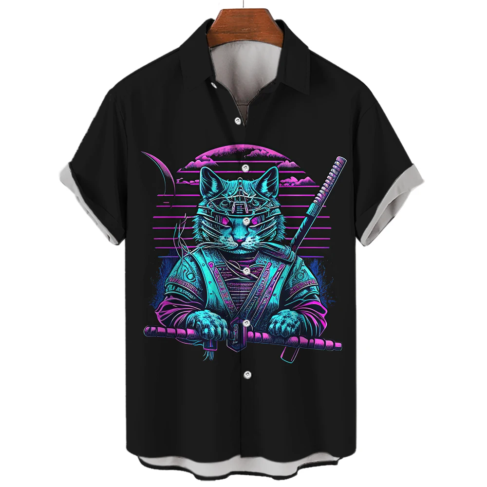 Top Trends: Men's Cat Pattern Swordsman Assassin Warrior Shirts Fitness Gym Clothing Men Robe Male Fashion Checked Blouse Hawaiian Dazn Shoppable Styles