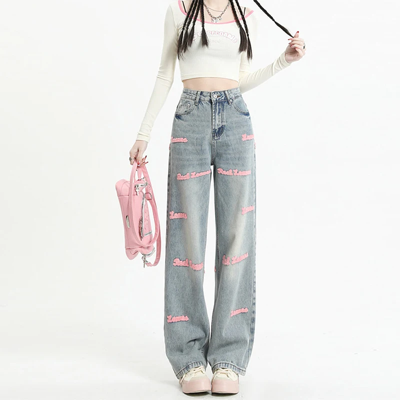 Top Trends: High Waisted Straight Jeans For Y2k Women Streetwear Summer Korean Dongdaemun 2023 Femme Pants Baggy Blue Denim Trousers Vintage Shoppable Styles