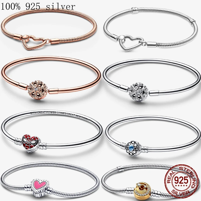 Top Trends: TOP SALE Femme Bracelet 925 Silver Heart Snake Chain Bracelet For Women Fit Original Pamura Charm Bead Jewelry Clasp Bangle Gift Shoppable Styles