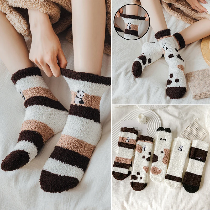 Top Trends: Women Socks Winter Cute Panda Coral Fleece Fuzzy Socks Female Autumn Thicken Happy Funny Socks For Girl Warm Fluffy Floor Socks Shoppable Styles