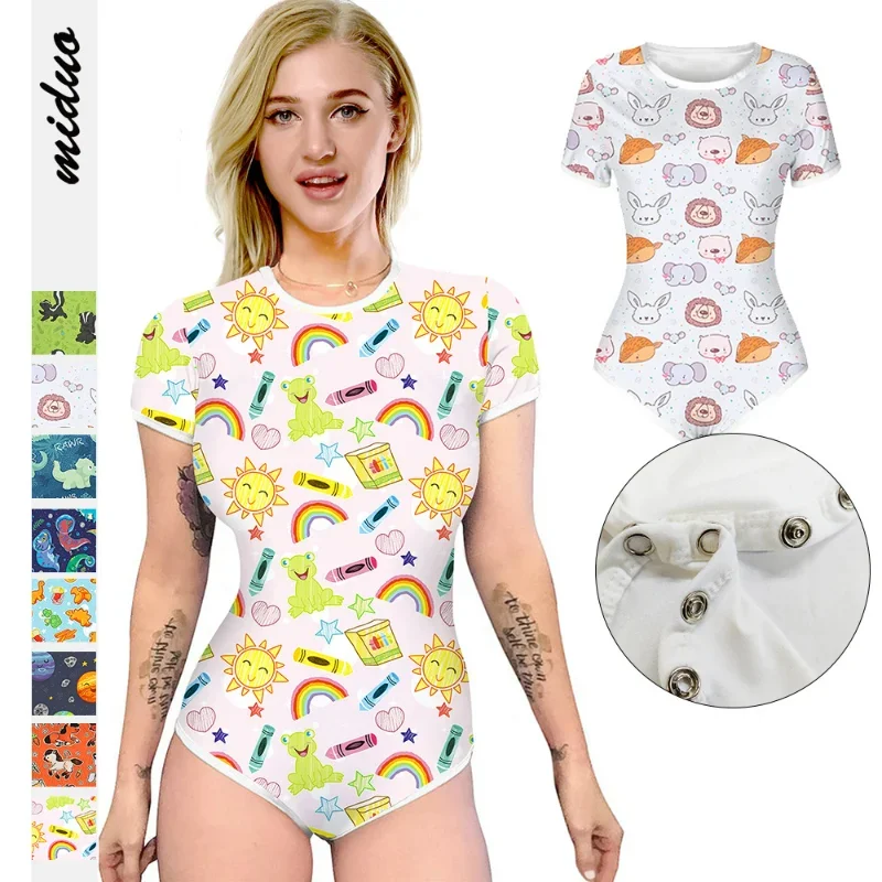 Top Trends: WKDTWCOS Adult Body Suits Diaper Lover ABDL Button Crotch Romper Onesie Pajamas Women's Round Neck Short Sleeve Basic Bodysuits Shoppable Styles