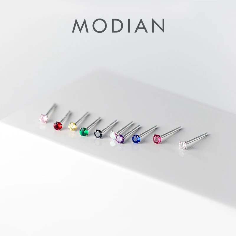 Top Trends: MODIAN Rainbow Color CZ Stud Earrings 925 Sterling Silver Platinum Plated Round Cubic Zirconia Hypoallergenic Wedding Earrings Shoppable Styles