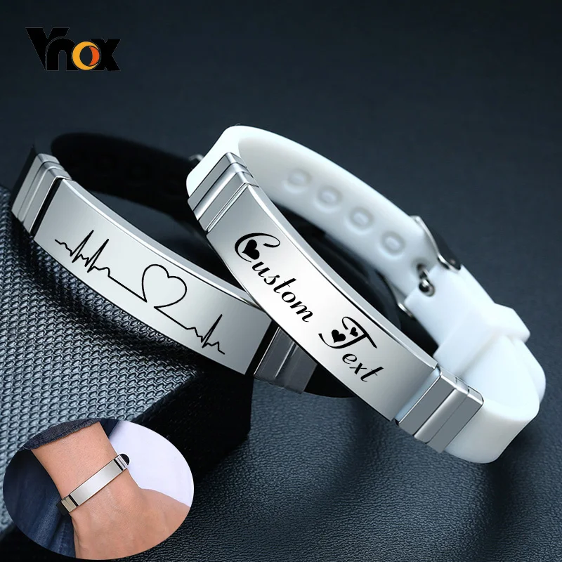 Top Trends: Vnox Casual Silicone Bracelet For Men Women With Personalize Engrave Service Stainless Steel ID Tag Custom Unisex Jewelry Shoppable Styles