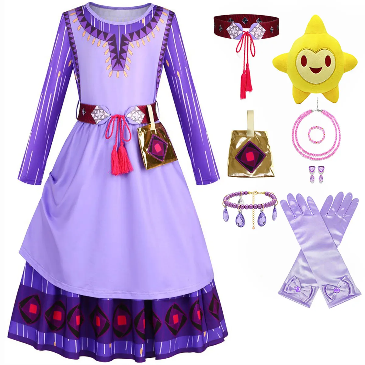 Top Trends: Asha Dress For Girls Princess Wish Cosplay Clothes Luxury Print Party Frock With Belt Kids New Cartoon Movie Role Playing Outfit Shoppable Styles