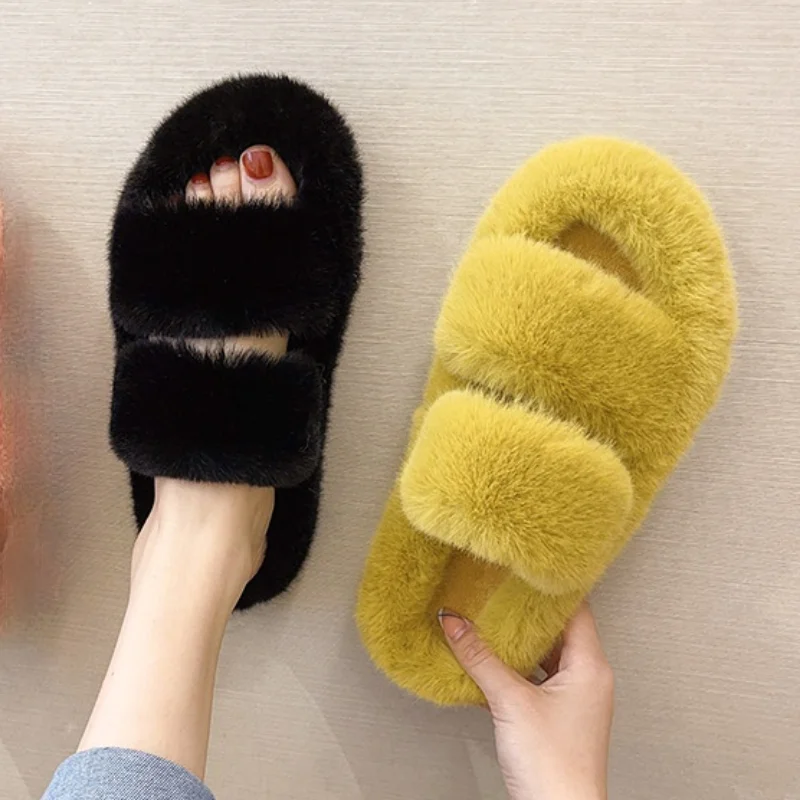 Top Trends: 2023 Winter Keep Warm Women Fur Furry Slippers For Home Fluffy Soft Indoor Slides Thick Flats Heel Non Slip Indoor House Shoes Shoppable Styles