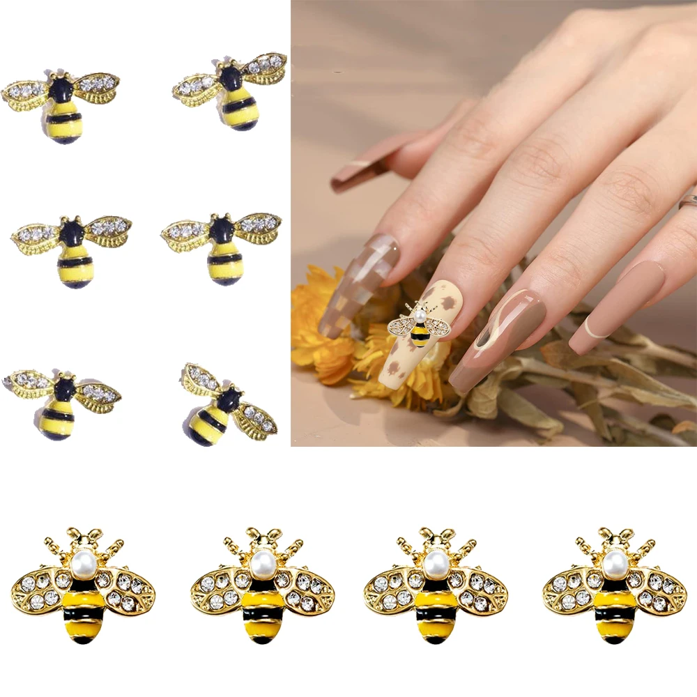 Top Trends: 10Pcs / Lot Vintage Rhinestone Nail Charms 3D Enamel Bee Spider Bear Metal Alloy Crystal Jewelry Manicure DIY Nail Art Decorations Shoppable Styles