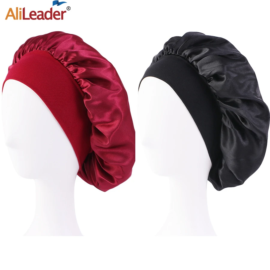 Top Trends: Women Soft High Wide Elastic Bonnet Hair Styling Cap 15 Color Solid Satin Bonnet Long Hair Care Headscarf Silk Night Sleep Hat Shoppable Styles