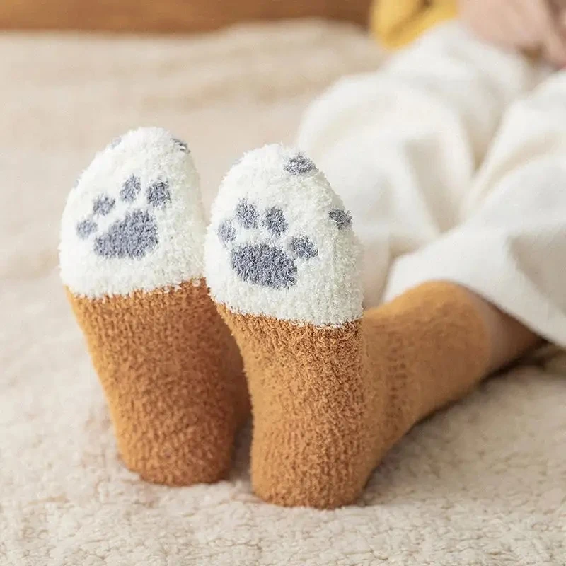 Top Trends: Cat Women Warm Paw Fuzzy Socks Fluffy Thermal Cat Paw Woman Embroidery Thicken Cotton Plush House Floor Socks Sleeping Cartoon Shoppable Styles - Image 5