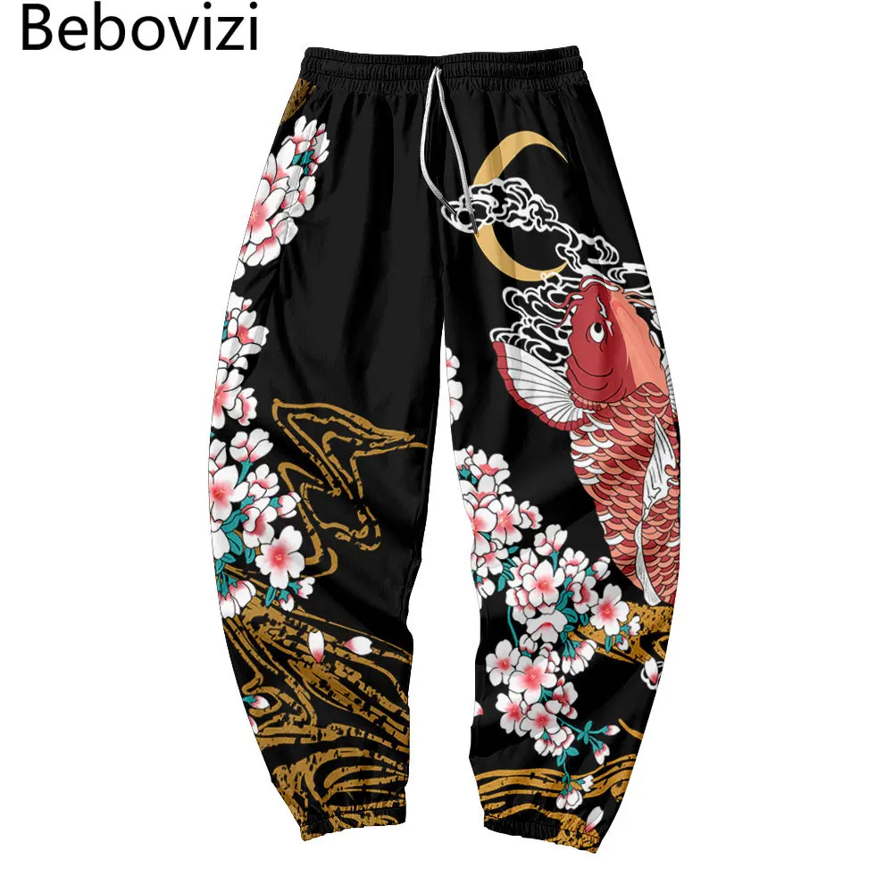 Top Trends: Japanese Style Fish Sakura Print Sweatpants Men Multi Pocket Long Cargo Pant Harajuku Jogger Trousers Streetwear Pants Shoppable Styles