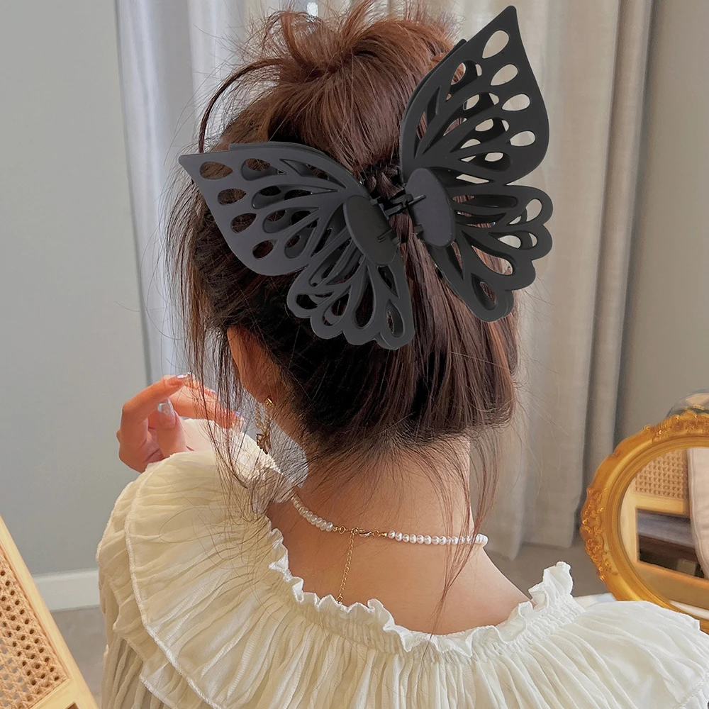 Top Trends: 13.5cm Large Size Butterfly Hair Claw Clip Hair Crab For Women Ponytail Holder Hairpins Claws Girls Fashion Hair Accessories Shoppable Styles