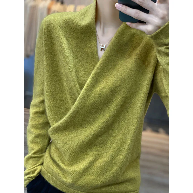 Top Trends: 2022 Autumn Fashion Tops 100% Pure Wool Knitted Sweaters Women V-neck Long Sleeve Cashmere Knitwear Winter New Female Jumpers Shoppable Styles