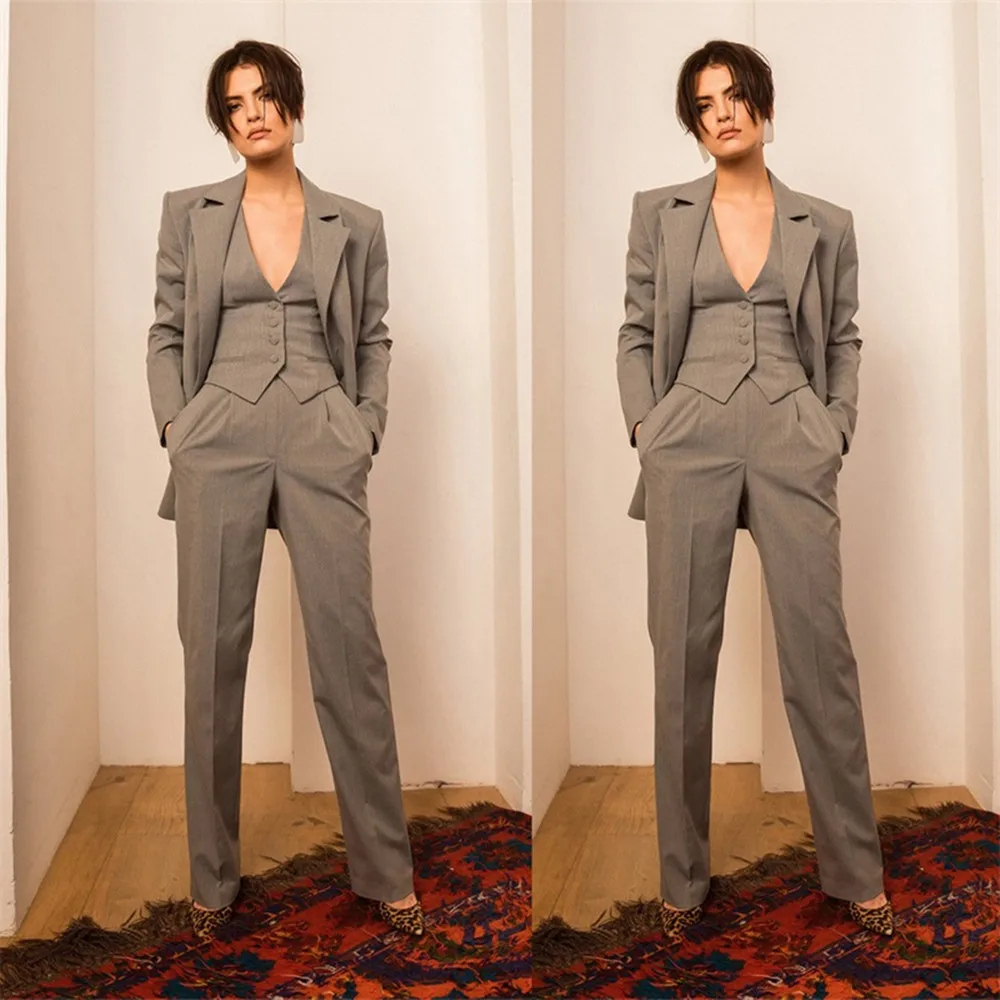 Top Trends: Handsome Pinstripe Women Suits Notched Lapel Fashion Vest Pants Loose Jacket 3 Pieces Young Blazer Girl Suit Set Custom Made Shoppable Styles